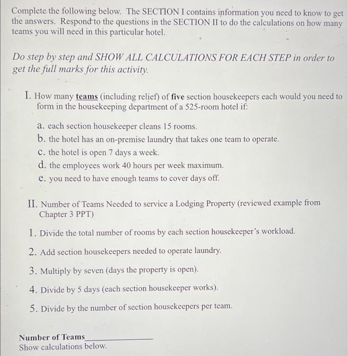 Solved Complete the following below. The SECTION I contains | Chegg.com
