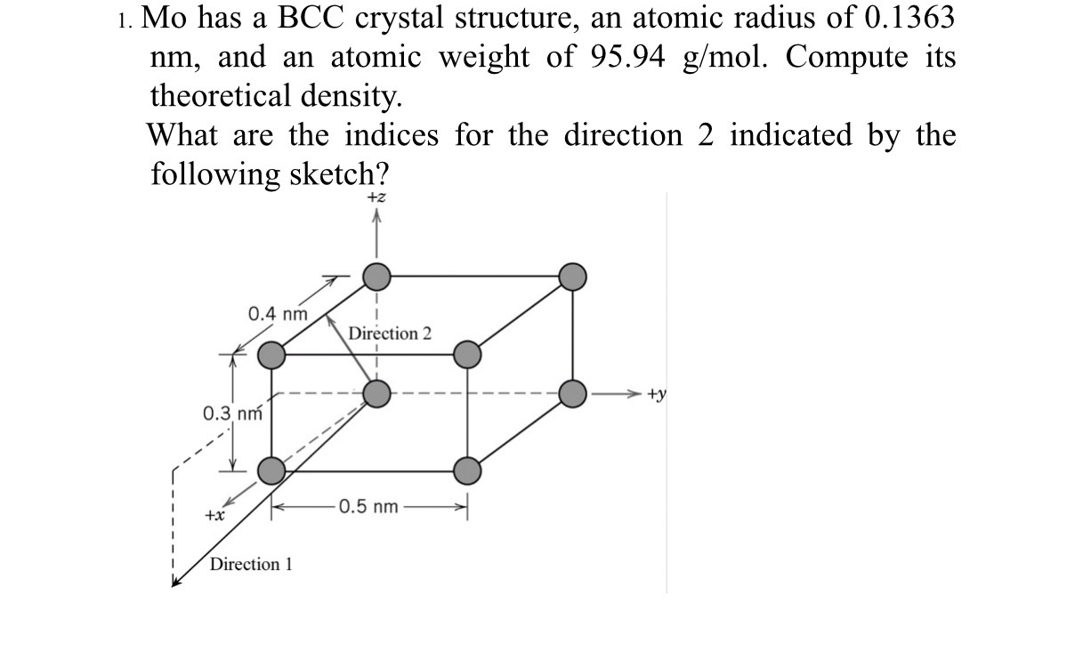 Solved Mo has a BCC crystal structure, an atomic radius of | Chegg.com