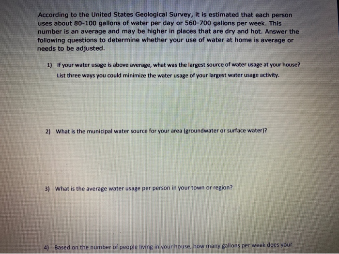 Math Homework Water Usage Problem Solved This activity will help you determine the amount of | Chegg.com