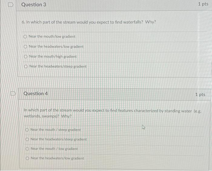 Solved Question 3 1 pts U 6. In which part of the stream | Chegg.com