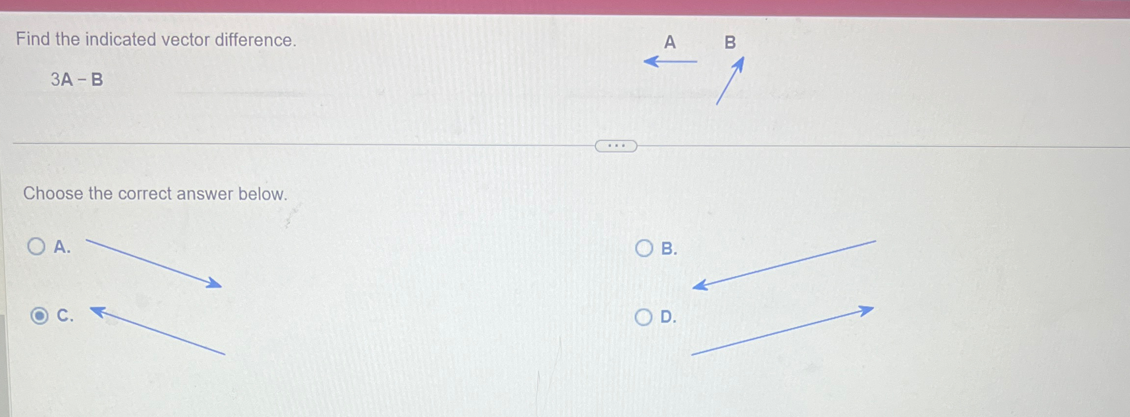 Solved Find the indicated vector difference.3A-BChoose the | Chegg.com