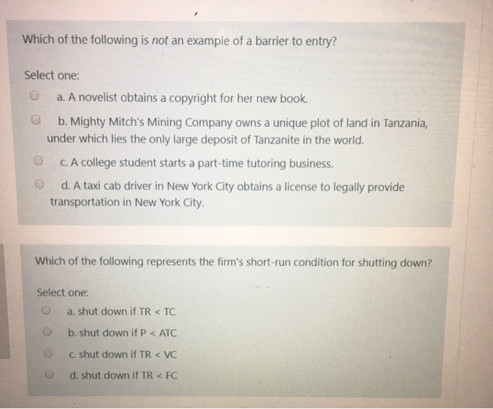 Solved Which of the following is not an example of a barrier | Chegg.com