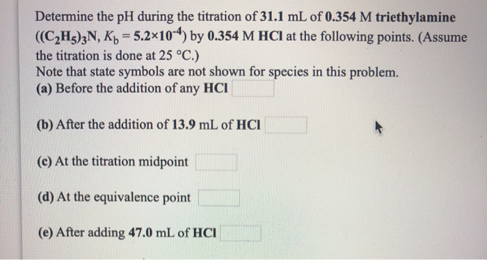 Solved Determine the pH during the titration of 31.1 mL of | Chegg.com