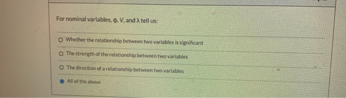 Solved For nominal variables, O.V. and tell us: Whether the | Chegg.com