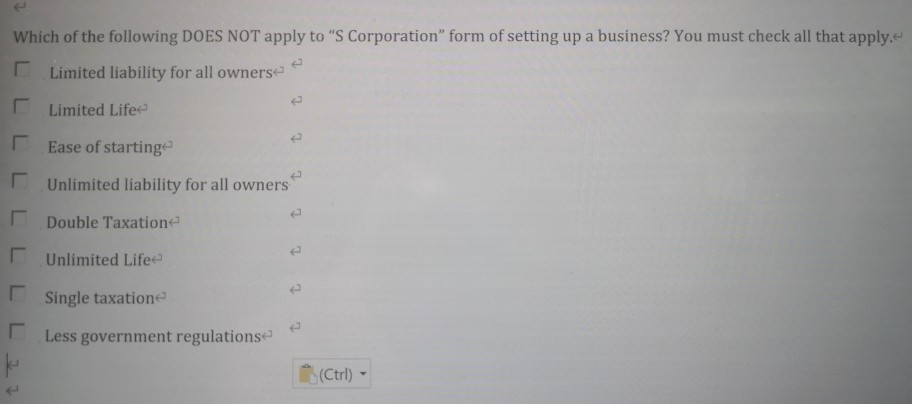 Solved Which Of The Following DOES NOT Apply To "S | Chegg.com