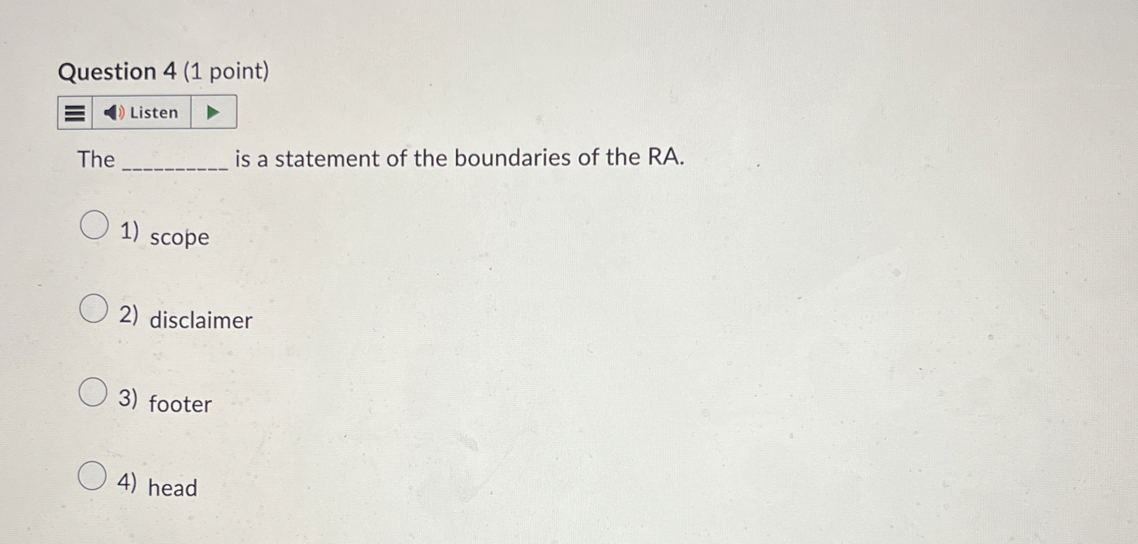 Solved Question 4 (1 ﻿point)The ﻿is a statement of the | Chegg.com