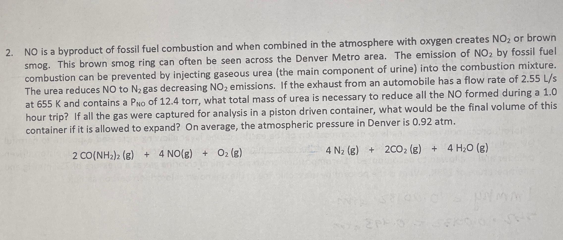 Solved NO is a byproduct of fossil fuel combustion and when | Chegg.com