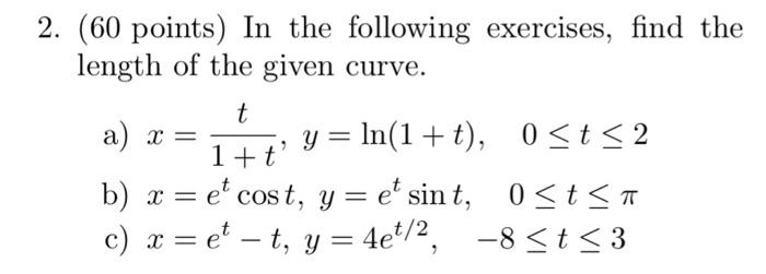 Solved 2. (60 points) In the following exercises, find the | Chegg.com