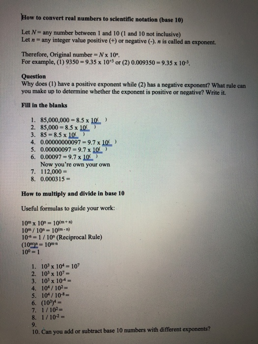 Solved How To Convert Real Numbers To Scientific Notation Chegg Com