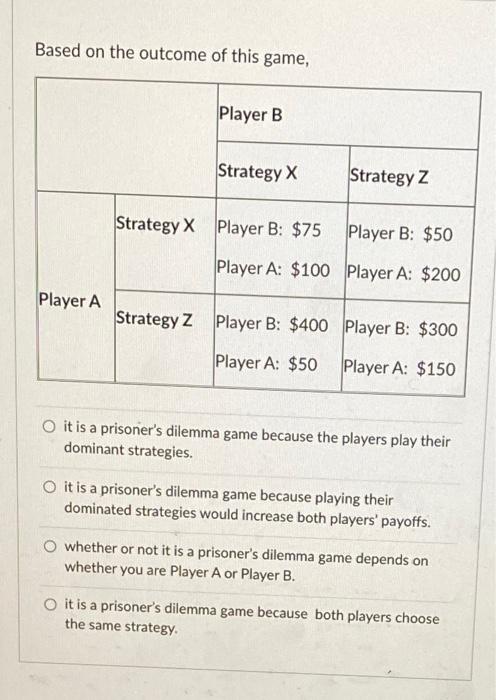 Solved Based On The Outcome Of This Game, Player B Strategy | Chegg.com