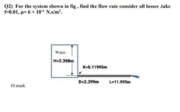 Solved Q2) For the system shown in fig , find the flow rate | Chegg.com