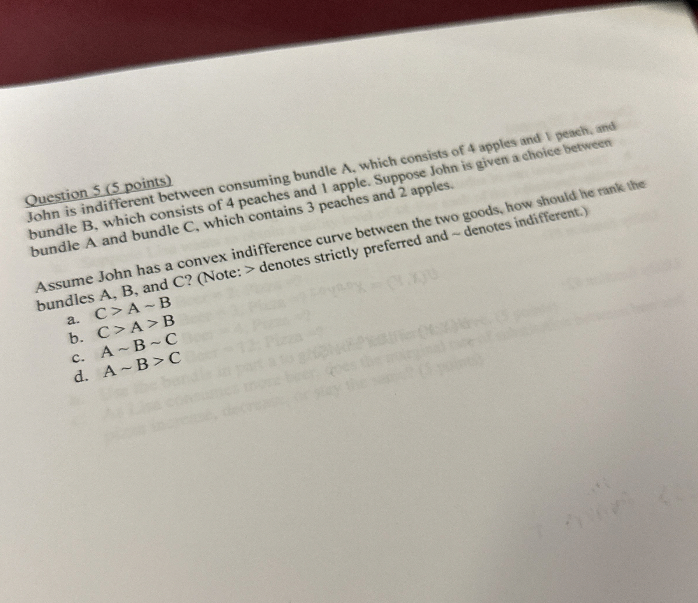 Solved Question 5 ( 5 ﻿points)John is indifferent between | Chegg.com