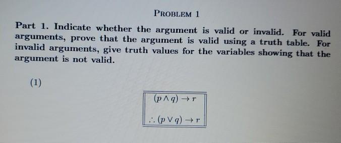 Solved PROBLEM 1 Part 1. Indicate whether the argument is | Chegg.com