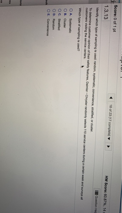 Solved Score: 0 of 1 pt 18 of 23 (17 complete) HW Score: | Chegg.com