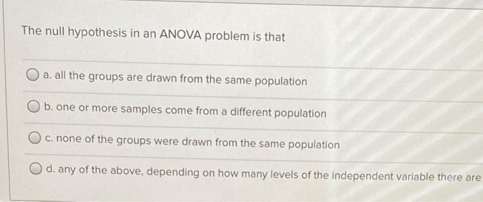 the null hypothesis for this anova problem is