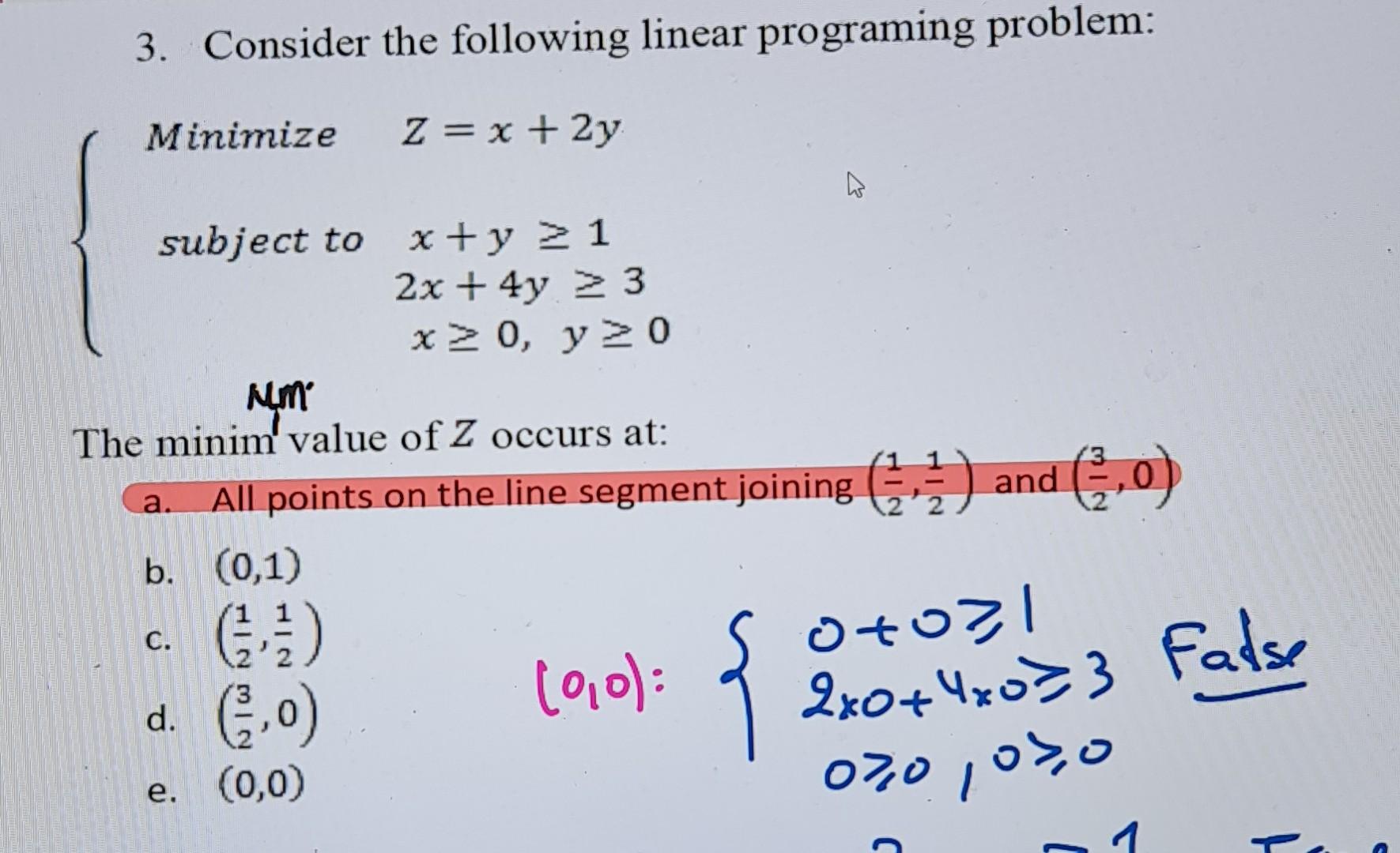 Solved 3. Consider the following linear programing problem: | Chegg.com