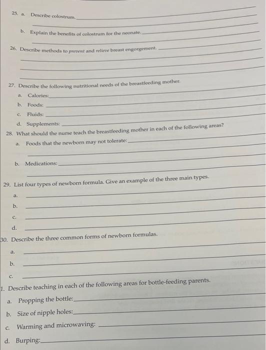 Solved 25. a. Describe colostrum. b. Explain the benefits of | Chegg.com