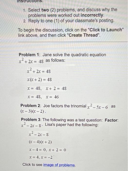 Solved 1 Select Two 2 Problems And Discuss Why The Chegg Com