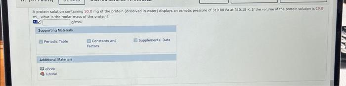 Solved A protein solution containing 50.0mg of the protein | Chegg.com
