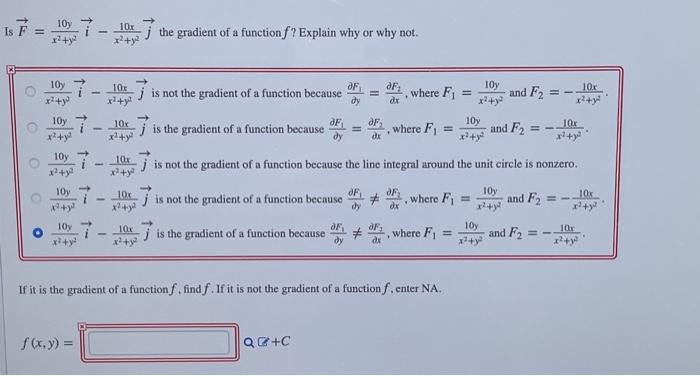 Solved 10y IF 102 the gradient of a functionf? Explain why | Chegg.com