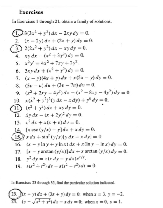 Solved H. W dy II = dy dx Exercises Solve the differential | Chegg.com
