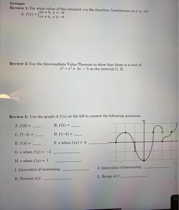 Solved Groups: Review 1: For what value of the constant cis | Chegg.com