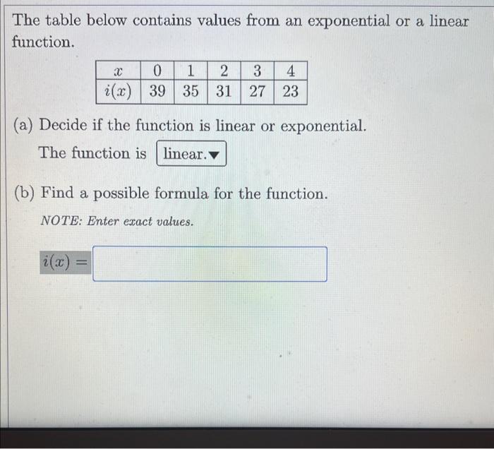 Solved The table below contains values from an exponential | Chegg.com
