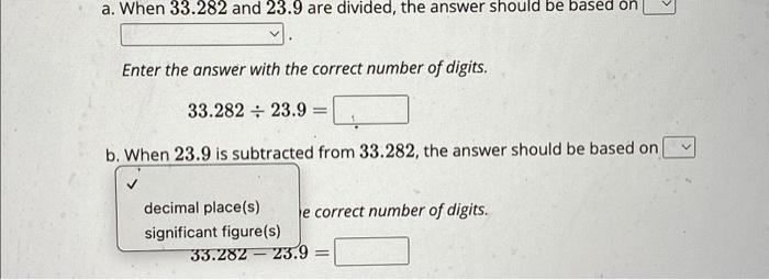 Solved a. When 33.282 and 23.9 are divided, the answer | Chegg.com