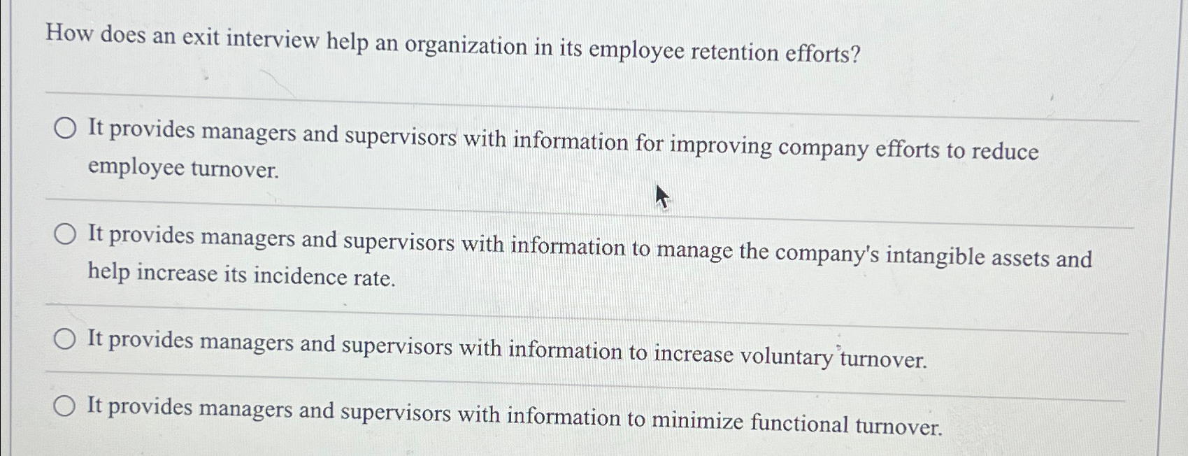 Solved How does an exit interview help an organization in | Chegg.com