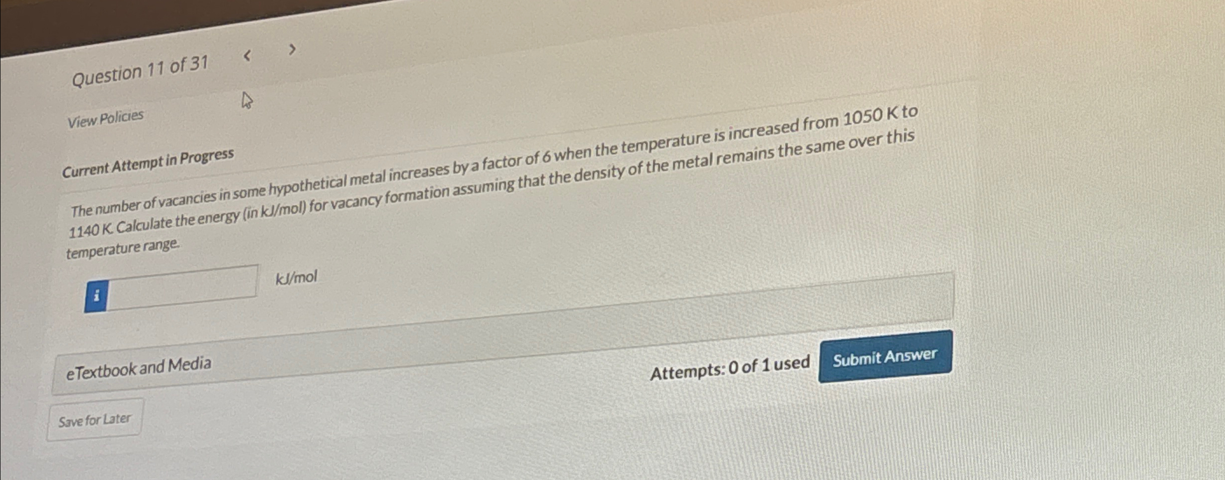 Solved Question 11 ﻿of 31View PoliciesCurrent Attempt in | Chegg.com