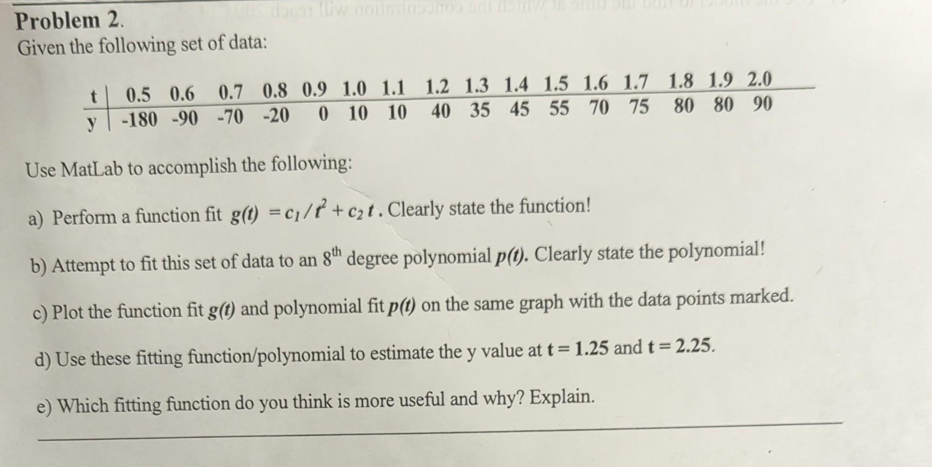 Solved Problem 2. Given the following set of data: Use | Chegg.com