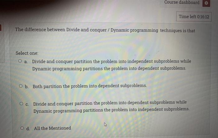Solved Course dashboard $ Time left 0:16:12 The difference | Chegg.com