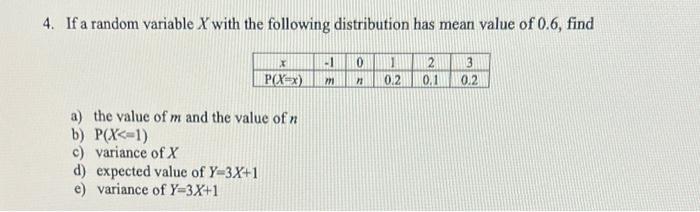 Solved 4. If a random variable X with the following | Chegg.com