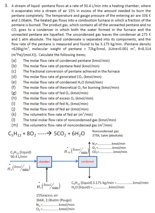 Solved el 3. A stream of liquid pentane flows at a rate of