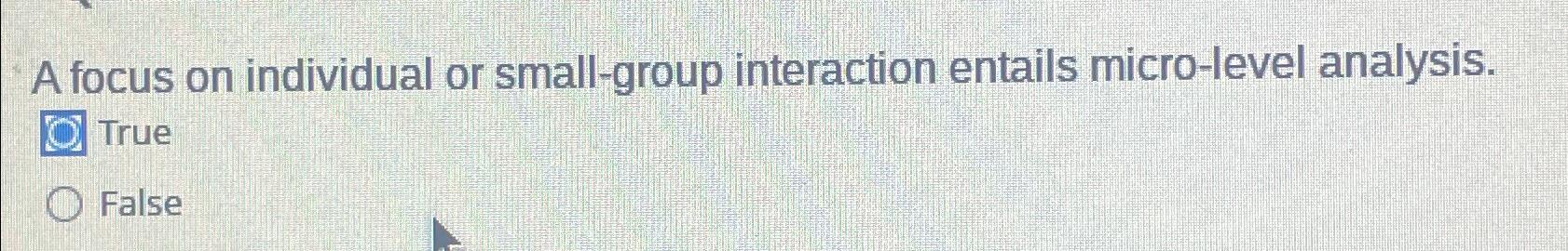 Solved A focus on individual or small-group interaction | Chegg.com