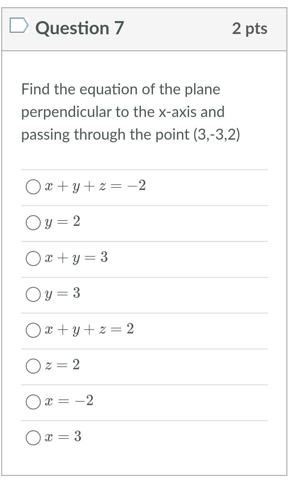 Solved D Question 7 2 pts Find the equation of the plane | Chegg.com