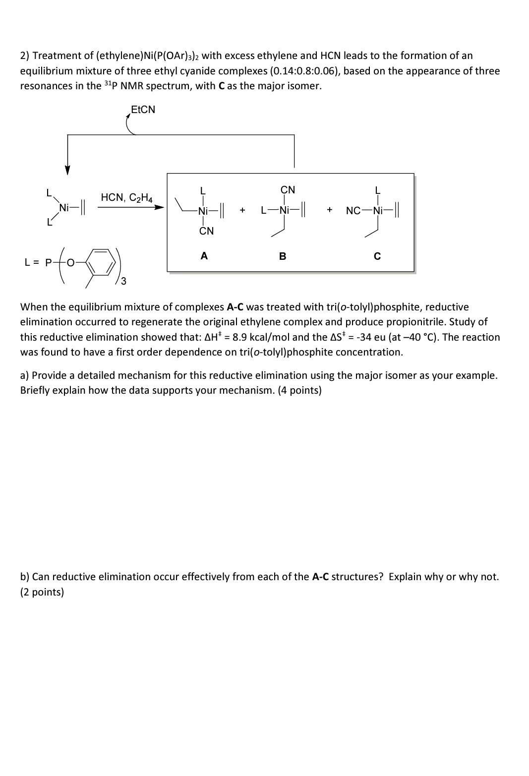 Solved 2 Treatment of ethylene Ni P OAr 3 2 with excess Chegg