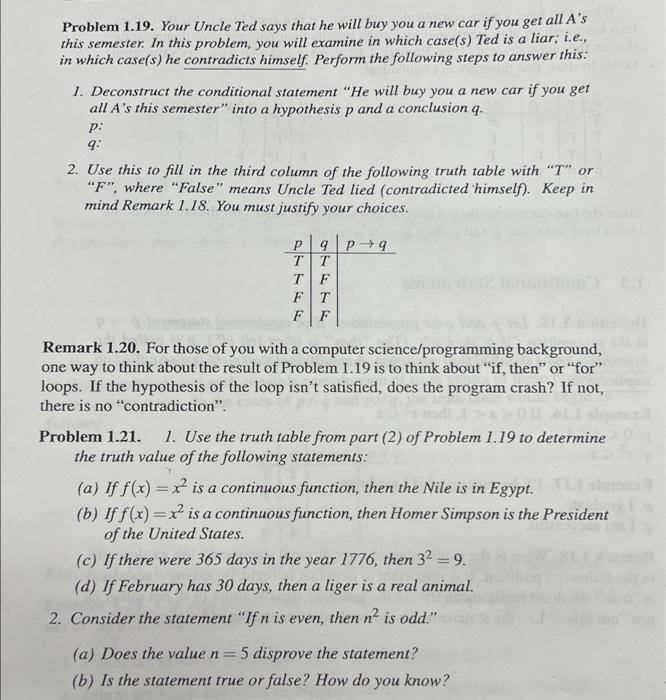 Solved Problem 1.21. 1. Use the truth table from part (2) of | Chegg.com