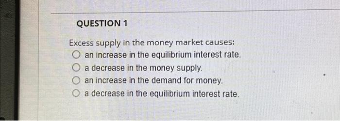 Solved Excess supply in the money market causes: an increase | Chegg.com