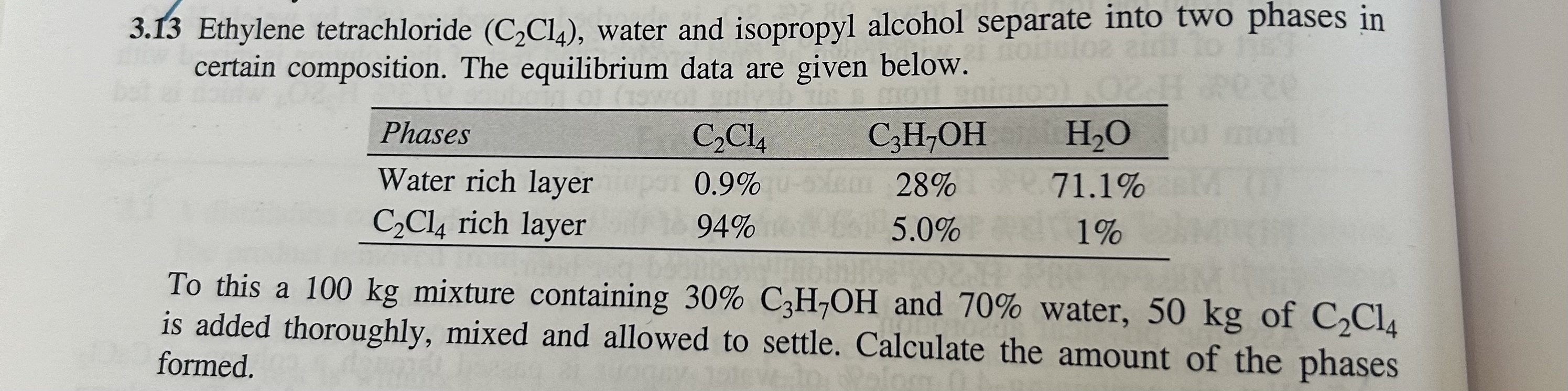 Solved 3.13 ﻿Ethylene tetrachloride (C2Cl4), ﻿water and | Chegg.com