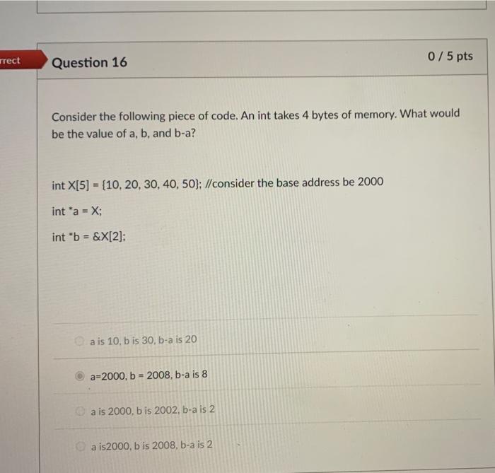 Solved Consider the following piece of code. An int takes 4 | Chegg.com