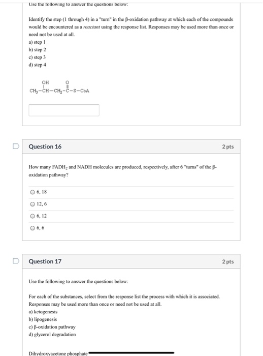 Solved Question 13 2 pts Use the following to answer the | Chegg.com