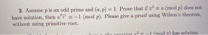 Solved 2 Assume P Is An Odd Prime And A P 1 Prove That