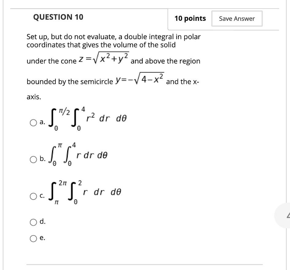 Solved QUESTION 10 10 points Save Answer Set up, but do not | Chegg.com