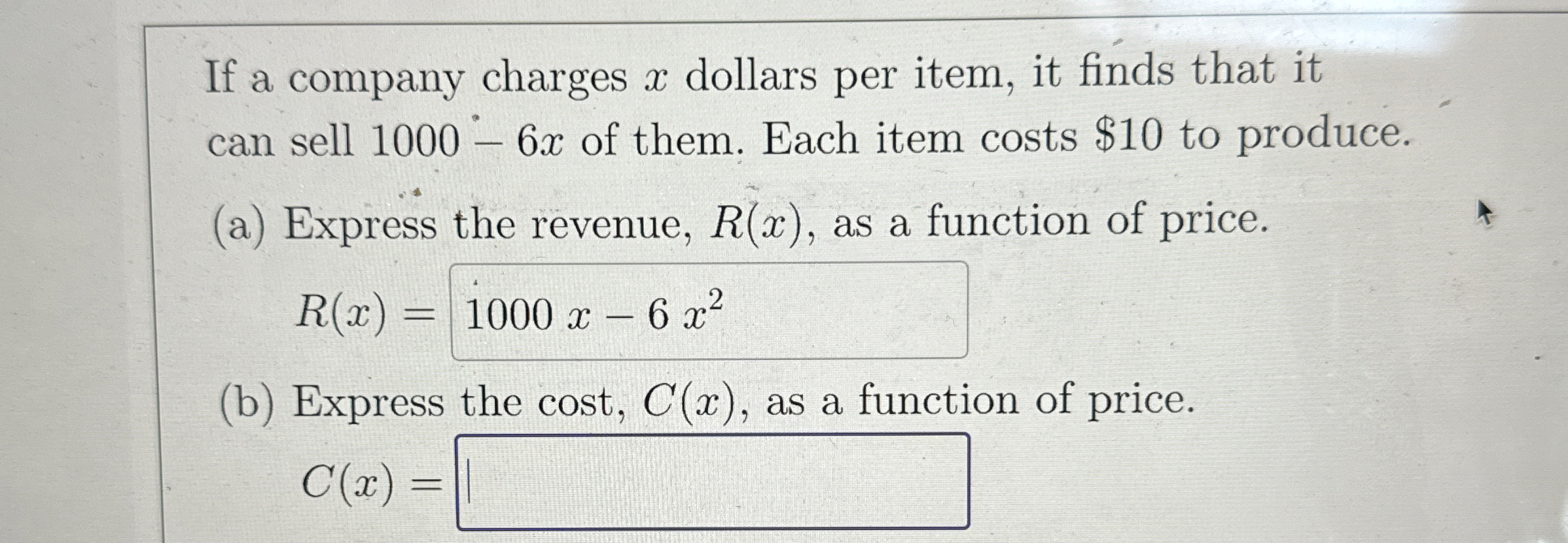 Solved If a company charges x ﻿dollars per item, it finds | Chegg.com