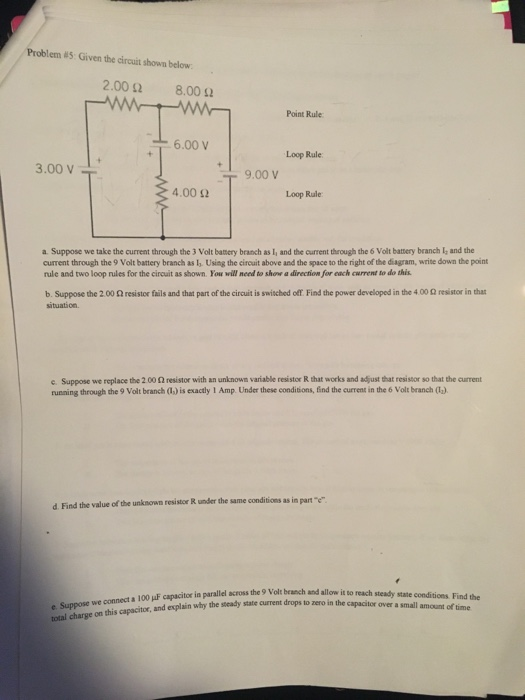 Solved Problem #5: Given the circuit shown below 2.000 8.00 | Chegg.com