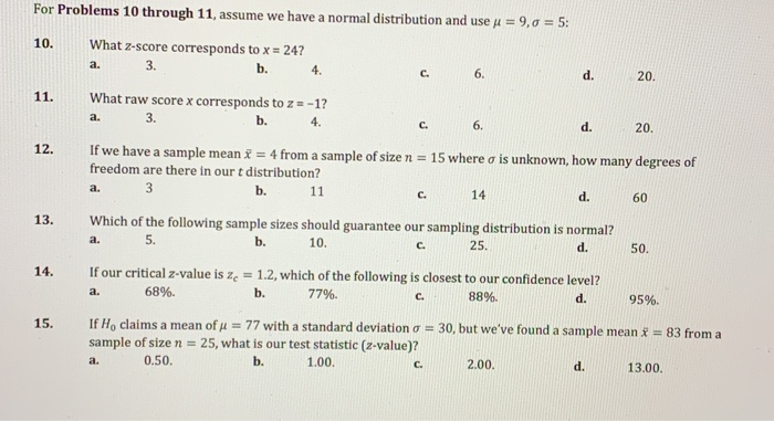 Solved For Problems 10 through 11, assume we have a normal | Chegg.com