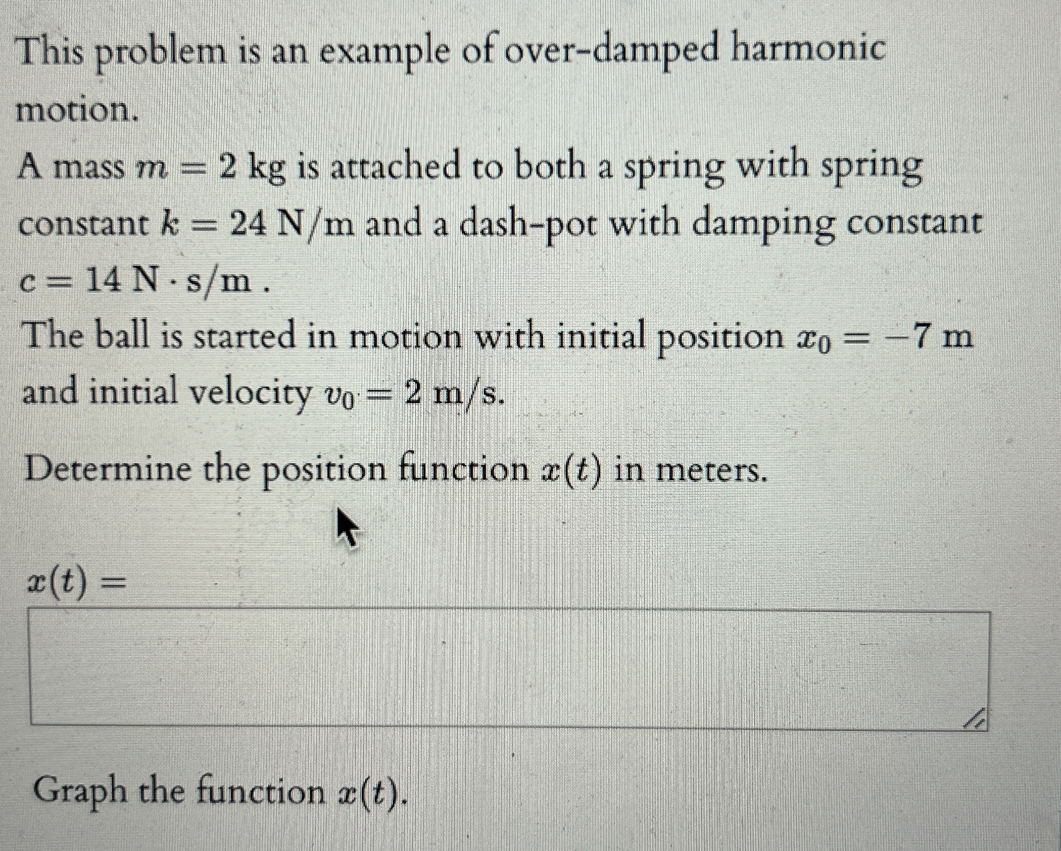 Solved This problem is an example of over-damped | Chegg.com