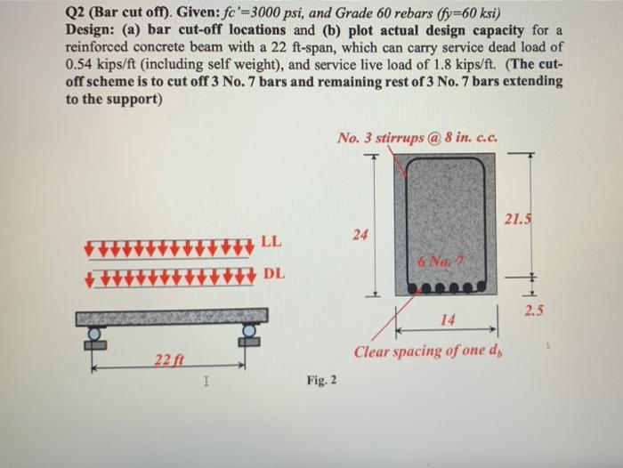 Solved Q2 (Bar cut off). Given fc'=3000 psi, and Grade 60