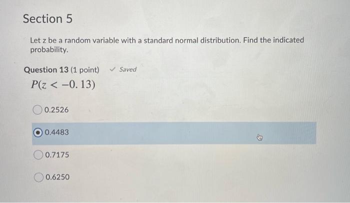 Solved Section 5 Let z be a random variable with a standard | Chegg.com
